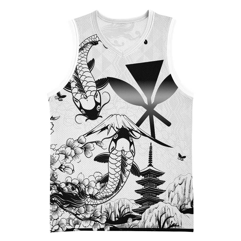 Japan And Hawaii Basketball Jersey Sakura Koi Fish Hawaiian Lei Kanaka - Polynesian Pride