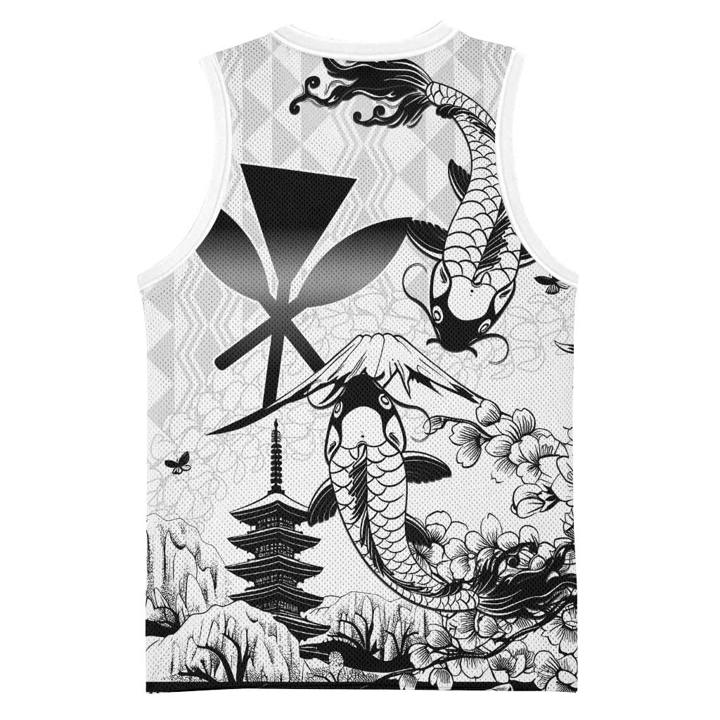 Japan And Hawaii Basketball Jersey Sakura Koi Fish Hawaiian Lei Kanaka - Polynesian Pride