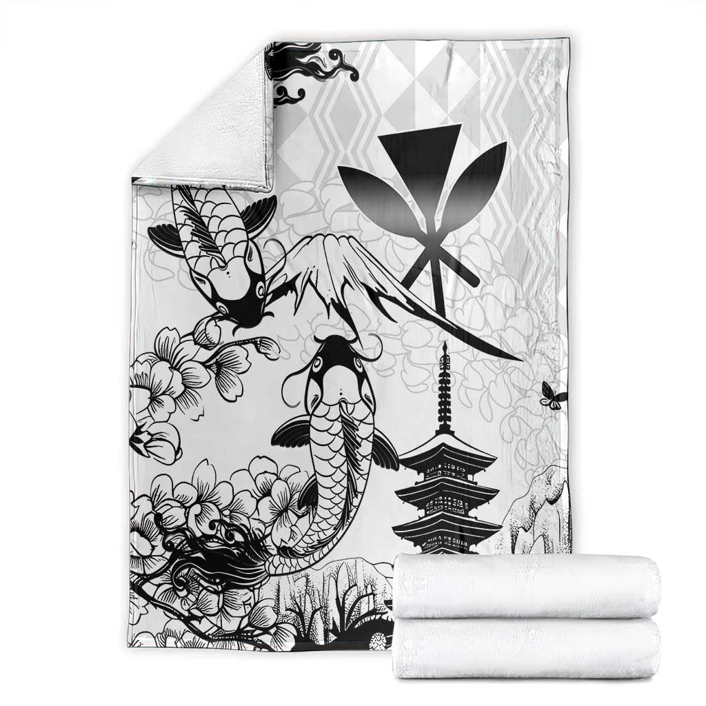 Japan And Hawaii Blanket Sakura Koi Fish Hawaiian Lei Kanaka - Polynesian Pride