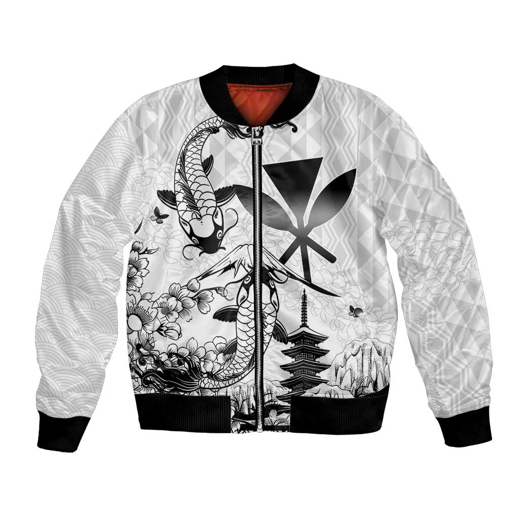 Japan And Hawaii Bomber Jacket Sakura Koi Fish Hawaiian Lei Kanaka - Polynesian Pride
