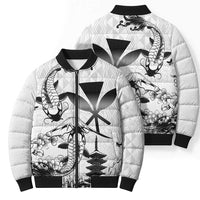 Japan And Hawaii Bomber Puffer Jacket Sakura Koi Fish Hawaiian Lei Kanaka - Polynesian Pride