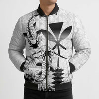Japan And Hawaii Bomber Puffer Jacket Sakura Koi Fish Hawaiian Lei Kanaka - Polynesian Pride