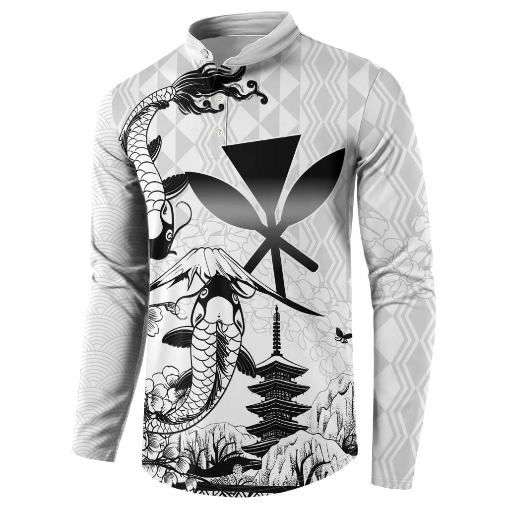 Japan And Hawaii Button Sweatshirt Sakura Koi Fish Hawaiian Lei Kanaka - Polynesian Pride