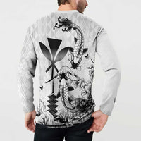 Japan And Hawaii Button Sweatshirt Sakura Koi Fish Hawaiian Lei Kanaka - Polynesian Pride