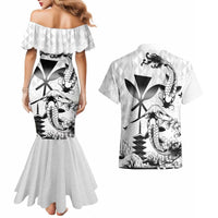 Japan And Hawaii Couples Matching Mermaid Dress and Hawaiian Shirt Sakura Koi Fish Hawaiian Lei Kanaka - Polynesian Pride
