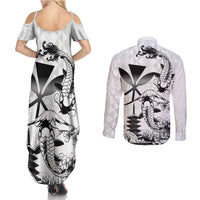 Japan And Hawaii Couples Matching Summer Maxi Dress and Long Sleeve Button Shirt Sakura Koi Fish Hawaiian Lei Kanaka - Polynesian Pride