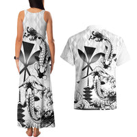 Japan And Hawaii Couples Matching Tank Maxi Dress and Hawaiian Shirt Sakura Koi Fish Hawaiian Lei Kanaka - Polynesian Pride
