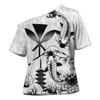 Japan And Hawaii Cross Shoulder Shirt Sakura Koi Fish Hawaiian Lei Kanaka - Polynesian Pride
