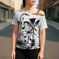 Japan And Hawaii Cross Shoulder Shirt Sakura Koi Fish Hawaiian Lei Kanaka - Polynesian Pride