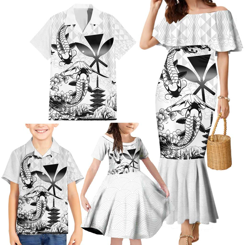 Japan And Hawaii Family Matching Mermaid Dress and Hawaiian Shirt Sakura Koi Fish Hawaiian Lei Kanaka - Polynesian Pride