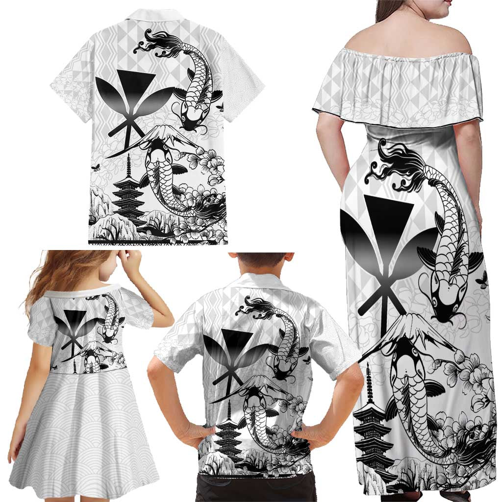 Japan And Hawaii Family Matching Off Shoulder Maxi Dress and Hawaiian Shirt Sakura Koi Fish Hawaiian Lei Kanaka - Polynesian Pride