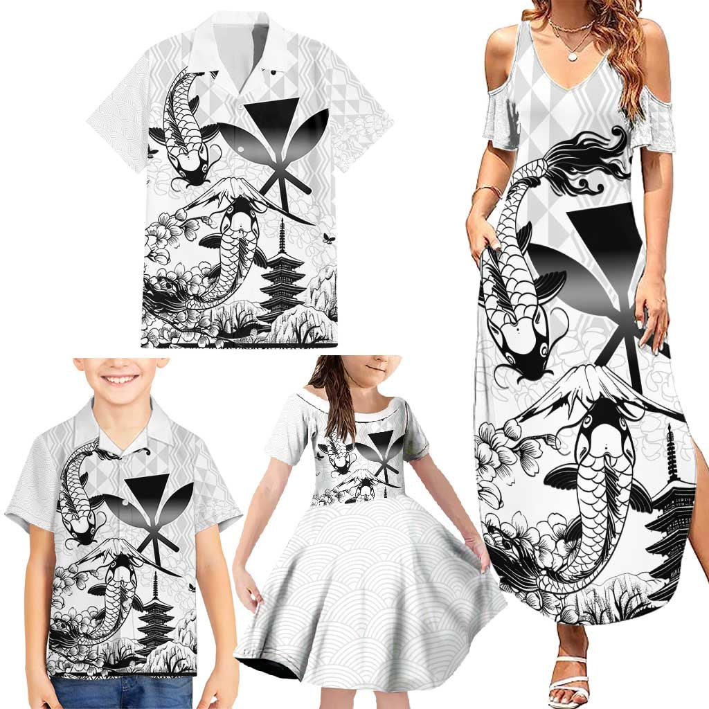 Japan And Hawaii Family Matching Summer Maxi Dress and Hawaiian Shirt Sakura Koi Fish Hawaiian Lei Kanaka - Polynesian Pride