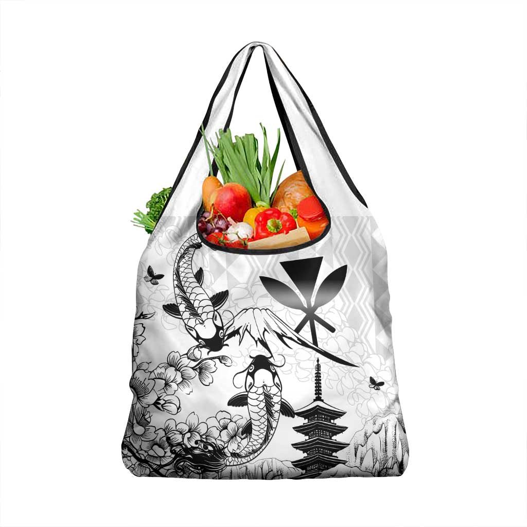 Japan And Hawaii Grocery Bag Sakura Koi Fish Hawaiian Lei Kanaka - Polynesian Pride