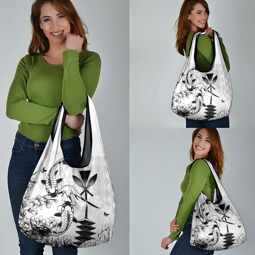 Japan And Hawaii Grocery Bag Sakura Koi Fish Hawaiian Lei Kanaka - Polynesian Pride