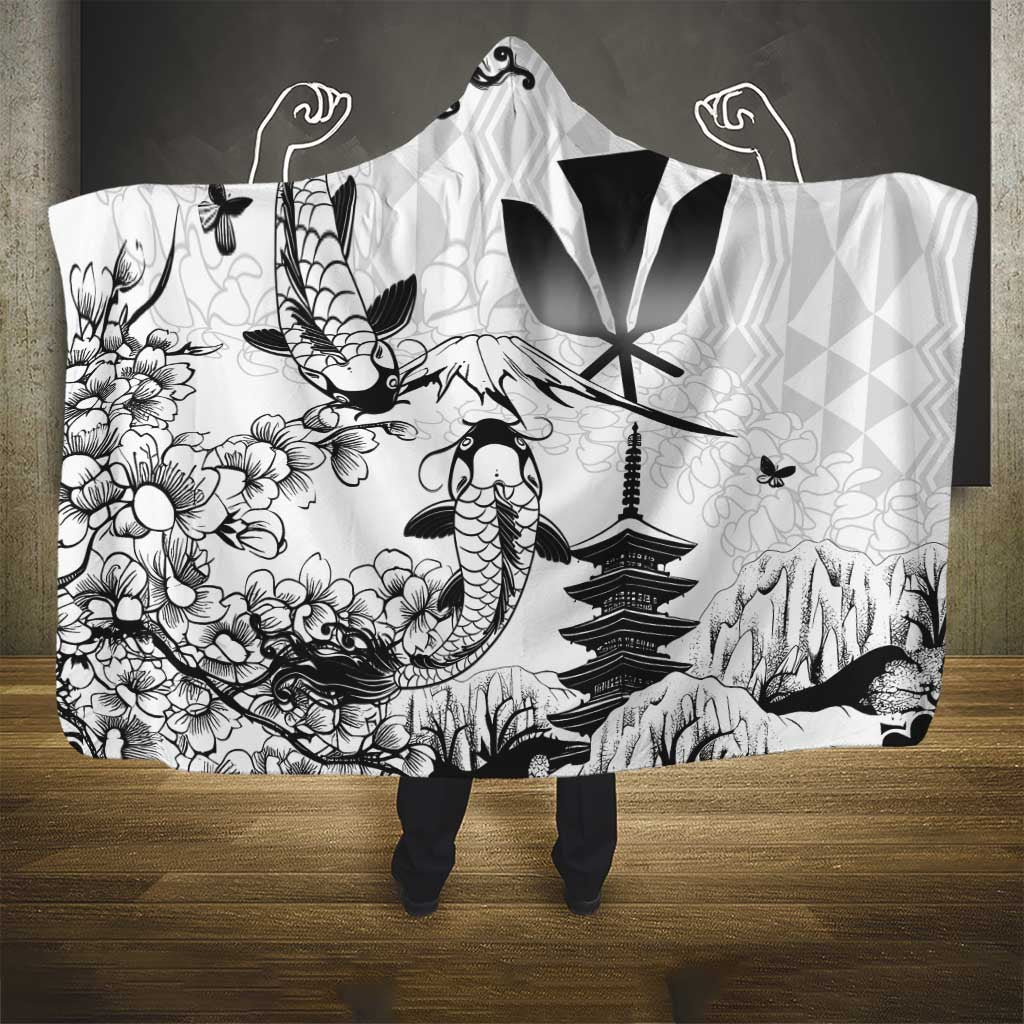 Japan And Hawaii Hooded Blanket Sakura Koi Fish Hawaiian Lei Kanaka - Polynesian Pride
