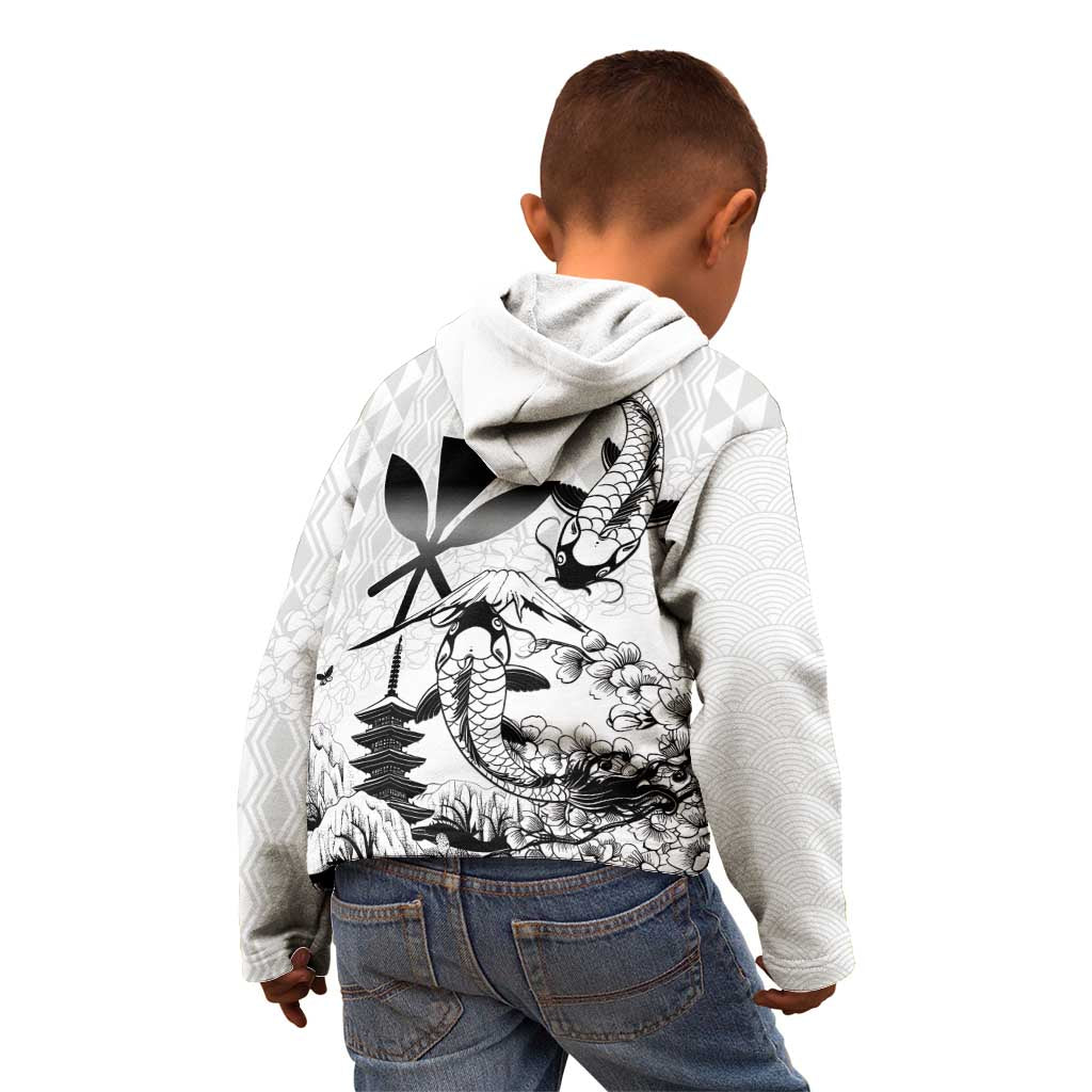 Japan And Hawaii Kid Hoodie Sakura Koi Fish Hawaiian Lei Kanaka - Polynesian Pride