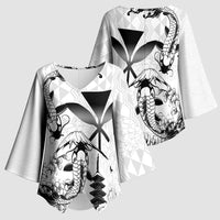 Japan And Hawaii Kimono Sleeve Blouse Sakura Koi Fish Hawaiian Lei Kanaka - Polynesian Pride