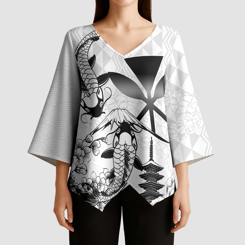 Japan And Hawaii Kimono Sleeve Blouse Sakura Koi Fish Hawaiian Lei Kanaka - Polynesian Pride