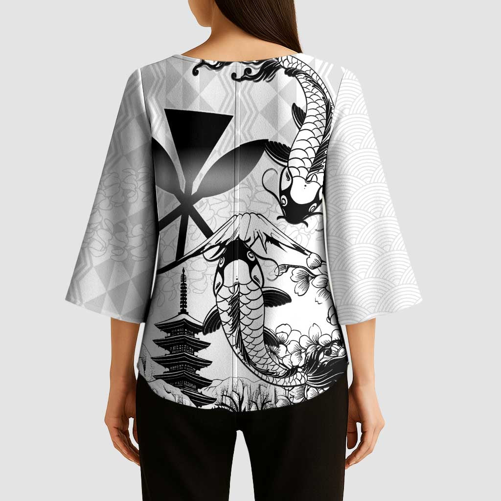 Japan And Hawaii Kimono Sleeve Blouse Sakura Koi Fish Hawaiian Lei Kanaka - Polynesian Pride