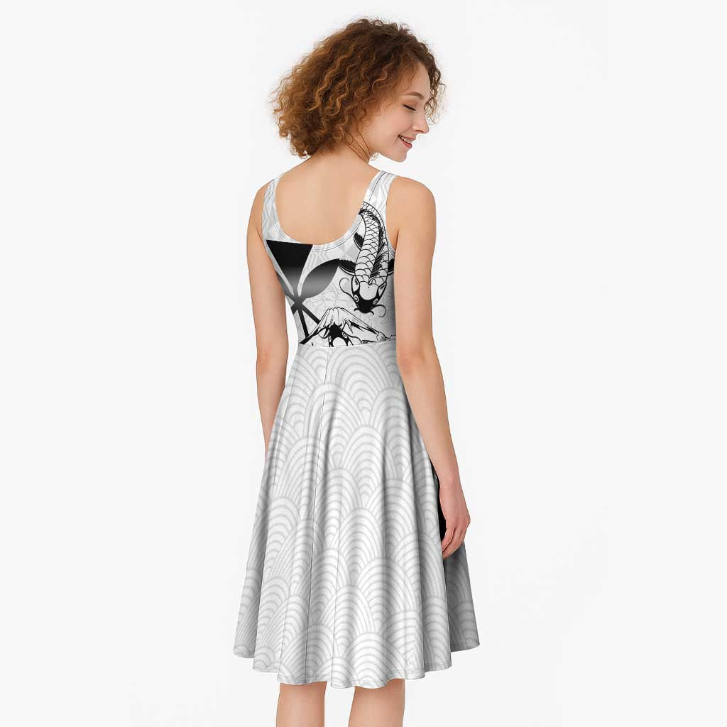 Japan And Hawaii Midi Dress Sakura Koi Fish Hawaiian Lei Kanaka - Polynesian Pride