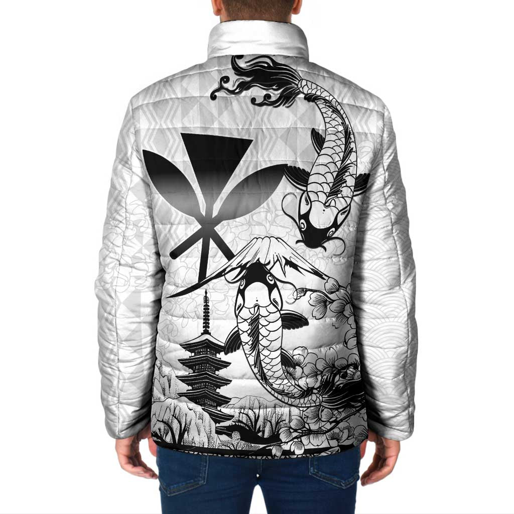 Japan And Hawaii Padded Jacket Sakura Koi Fish Hawaiian Lei Kanaka - Polynesian Pride