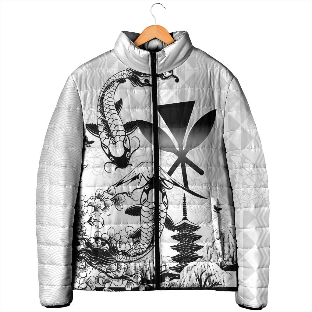 Japan And Hawaii Padded Jacket Sakura Koi Fish Hawaiian Lei Kanaka - Polynesian Pride