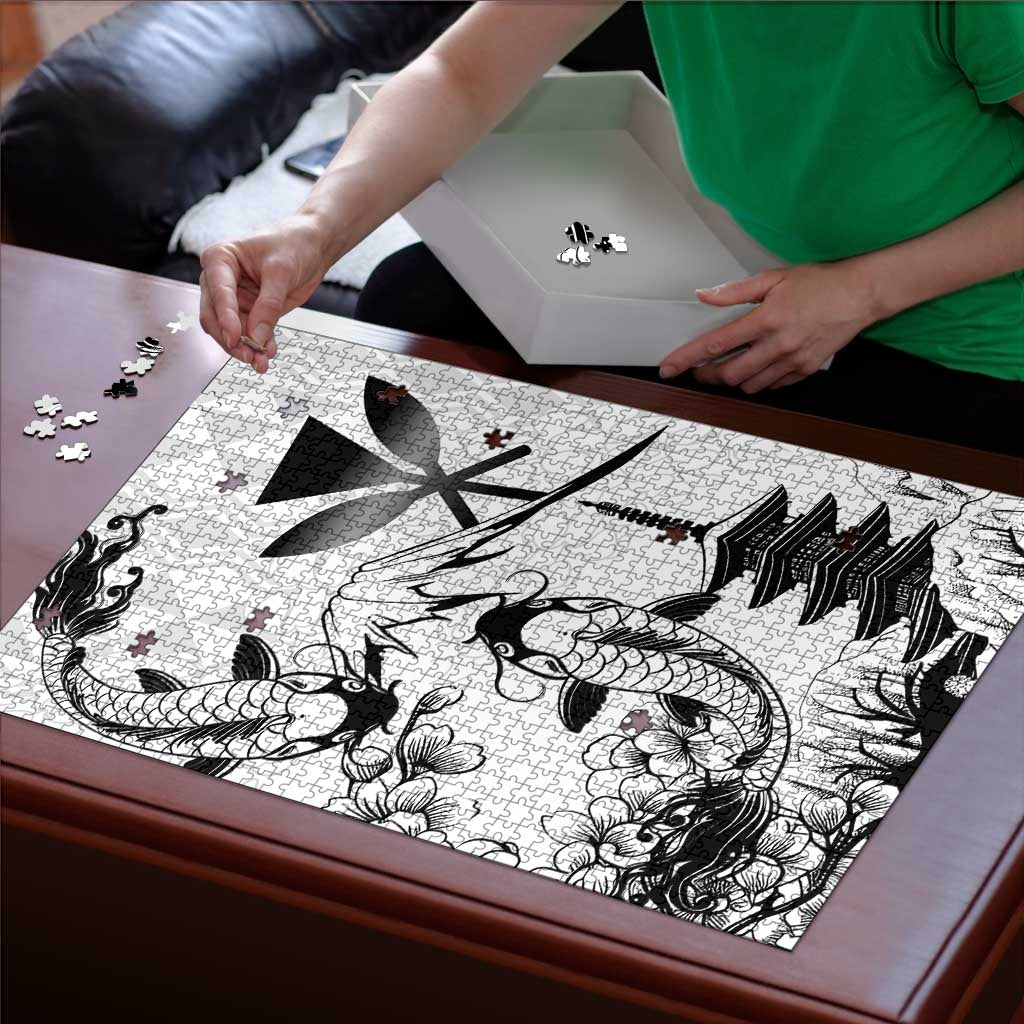 Japan And Hawaii Puzzle Sakura Koi Fish Hawaiian Lei Kanaka - Polynesian Pride