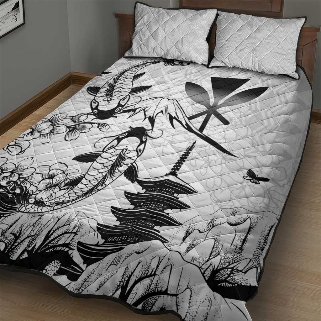 Japan And Hawaii Quilt Bed Set Sakura Koi Fish Hawaiian Lei Kanaka - Polynesian Pride