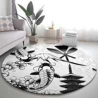 Japan And Hawaii Round Carpet Sakura Koi Fish Hawaiian Lei Kanaka - Polynesian Pride