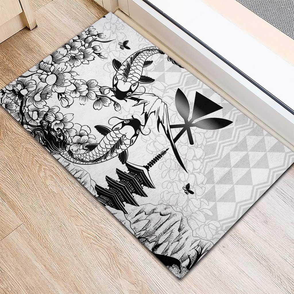 Japan And Hawaii Rubber Doormat Sakura Koi Fish Hawaiian Lei Kanaka - Polynesian Pride