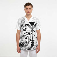 Japan And Hawaii Scrub Top Sakura Koi Fish Hawaiian Lei Kanaka - Polynesian Pride