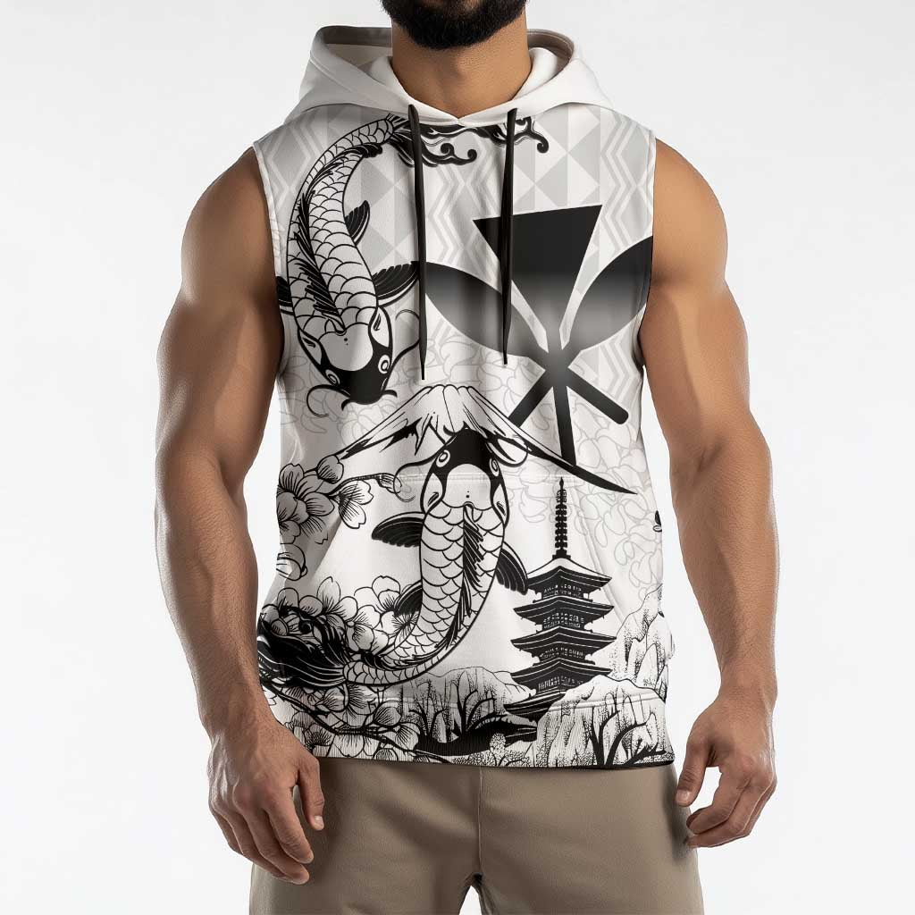 Japan And Hawaii Sleeveless Hoodie Sakura Koi Fish Hawaiian Lei Kanaka - Polynesian Pride