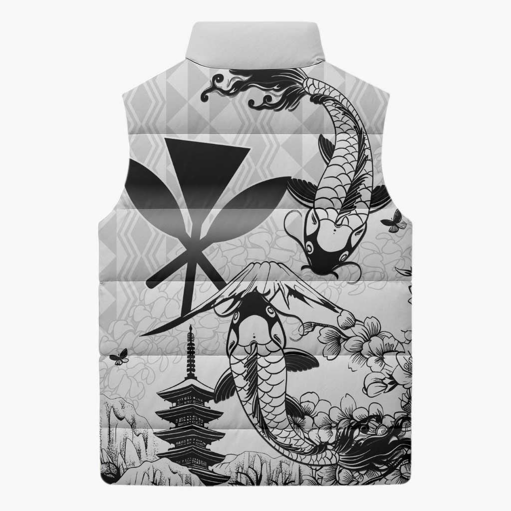 Japan And Hawaii Sleeveless Puffer Jacket Sakura Koi Fish Hawaiian Lei Kanaka - Polynesian Pride