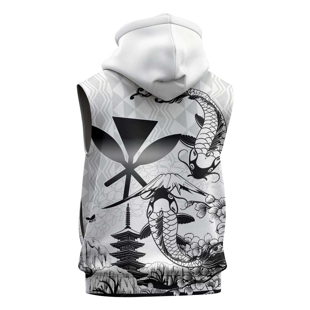 Japan And Hawaii Sleeveless Zip Hoodie Sakura Koi Fish Hawaiian Lei Kanaka - Polynesian Pride