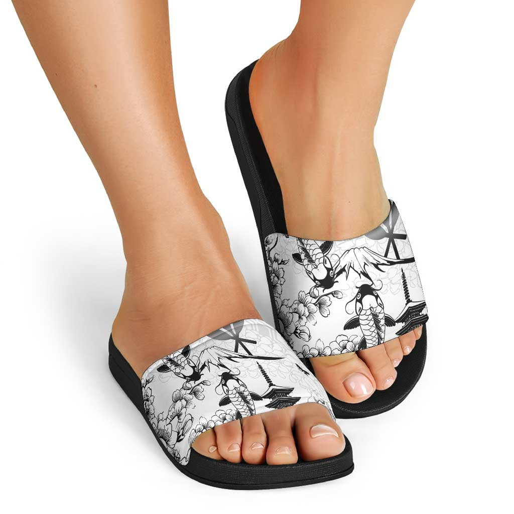 Japan And Hawaii Slide Sandals Sakura Koi Fish Hawaiian Lei Kanaka - Polynesian Pride