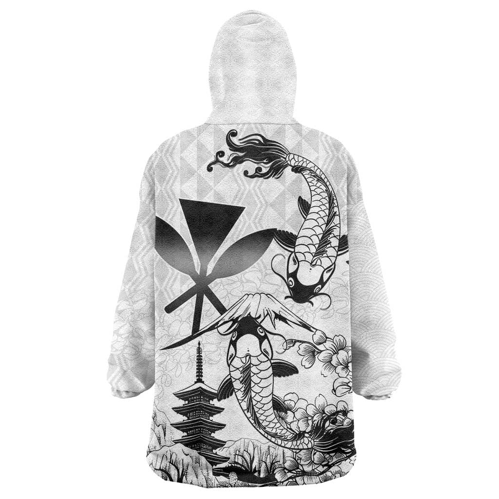 Japan And Hawaii Wearable Blanket Hoodie Sakura Koi Fish Hawaiian Lei Kanaka - Polynesian Pride