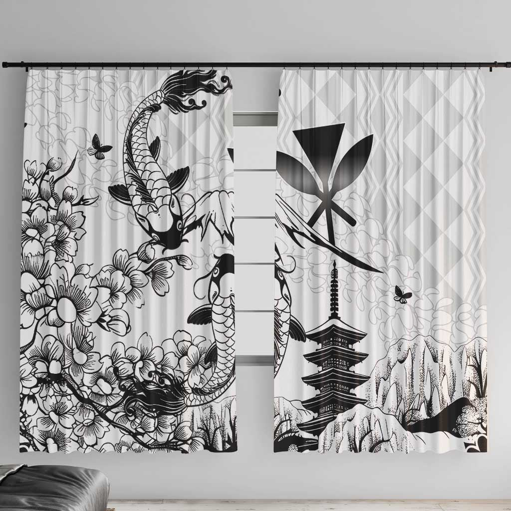 Japan And Hawaii Window Curtain Sakura Koi Fish Hawaiian Lei Kanaka - Polynesian Pride