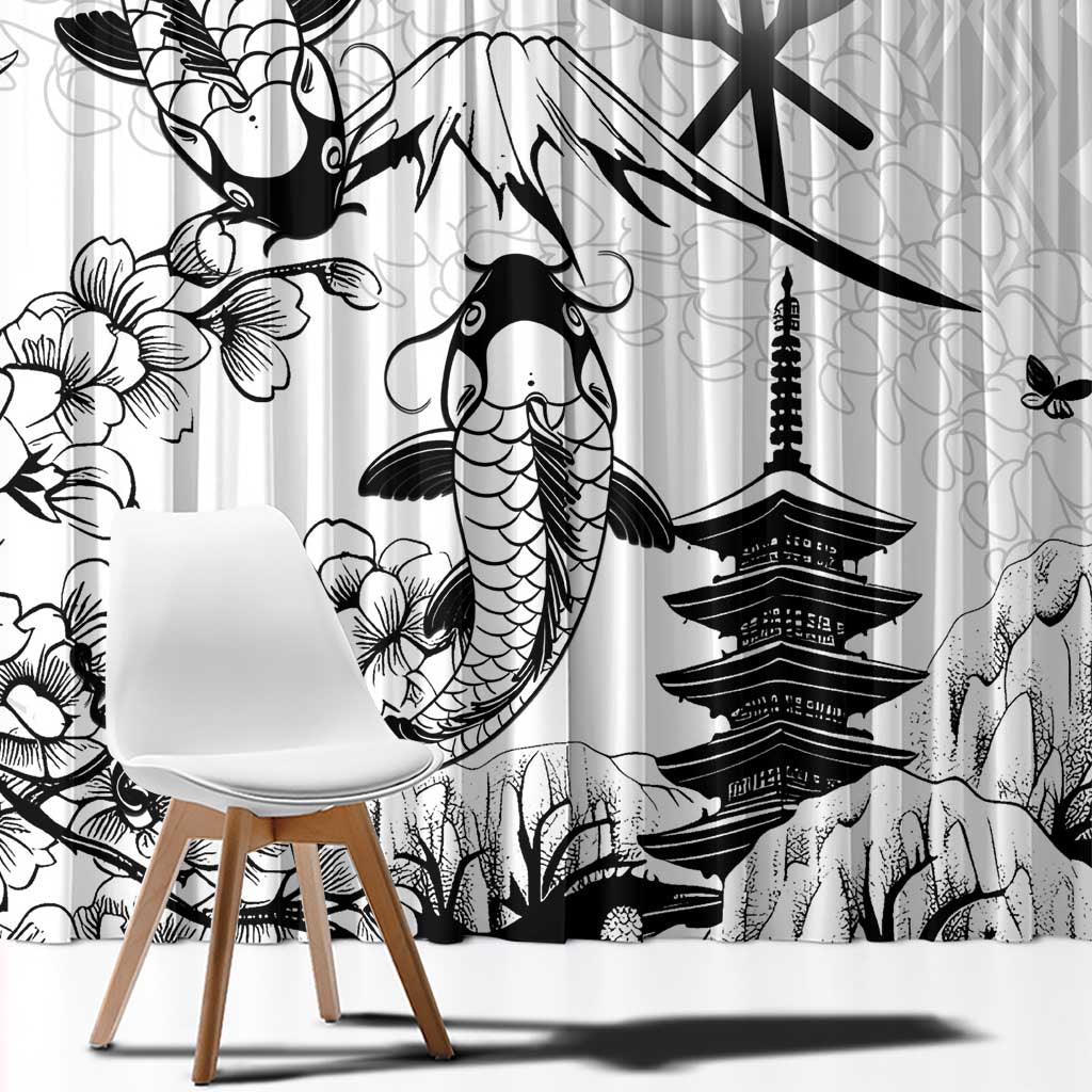 Japan And Hawaii Window Curtain Sakura Koi Fish Hawaiian Lei Kanaka - Polynesian Pride