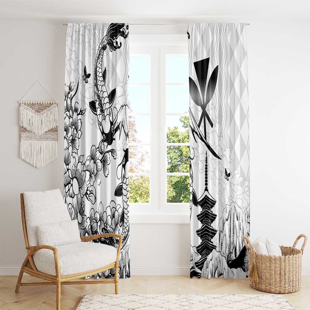 Japan And Hawaii Window Curtain Sakura Koi Fish Hawaiian Lei Kanaka - Polynesian Pride