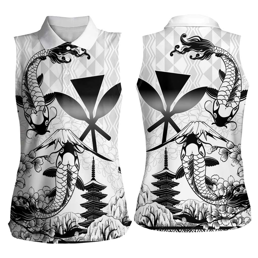 Japan And Hawaii Women Sleeveless Polo Shirt Sakura Koi Fish Hawaiian Lei Kanaka - Polynesian Pride