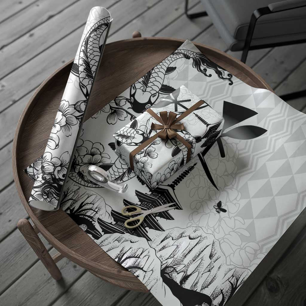 Japan And Hawaii Wrapping Paper Sakura Koi Fish Hawaiian Lei Kanaka - Polynesian Pride