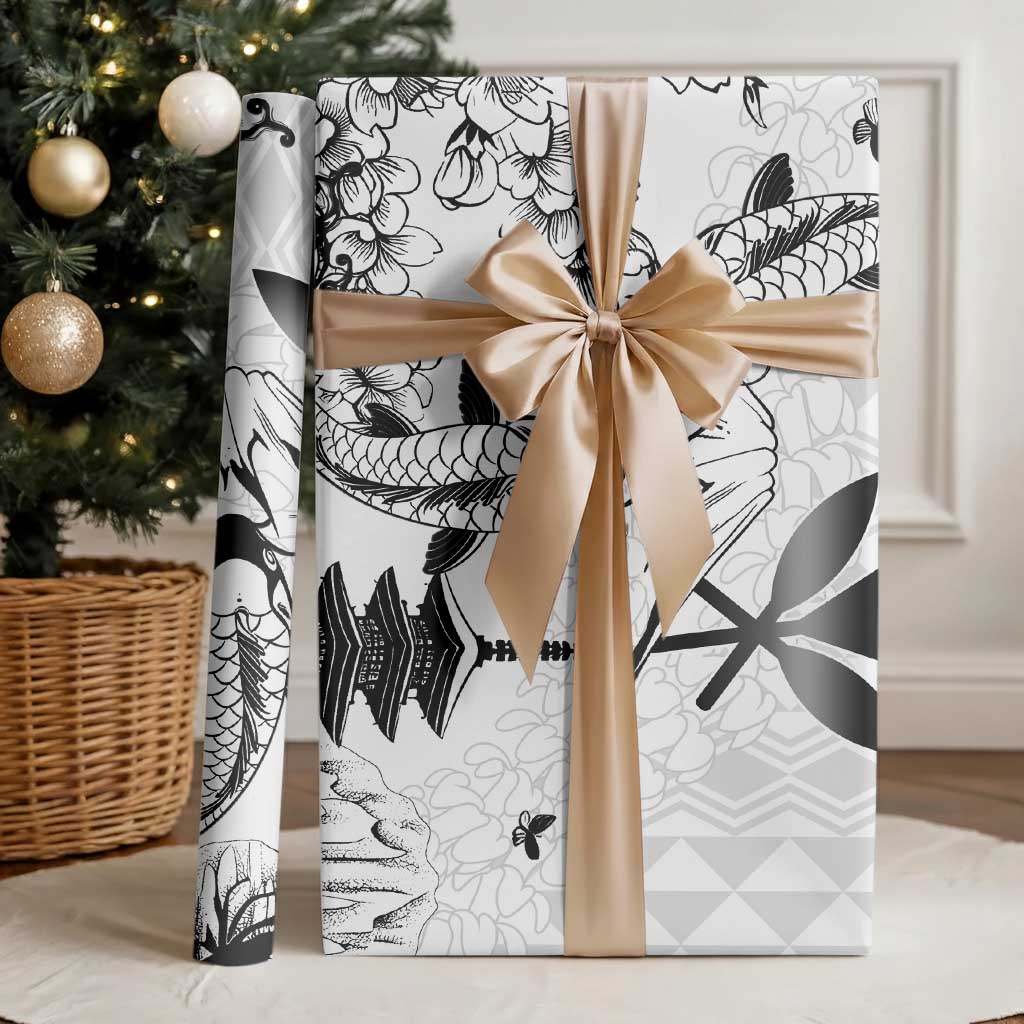 Japan And Hawaii Wrapping Paper Sakura Koi Fish Hawaiian Lei Kanaka - Polynesian Pride