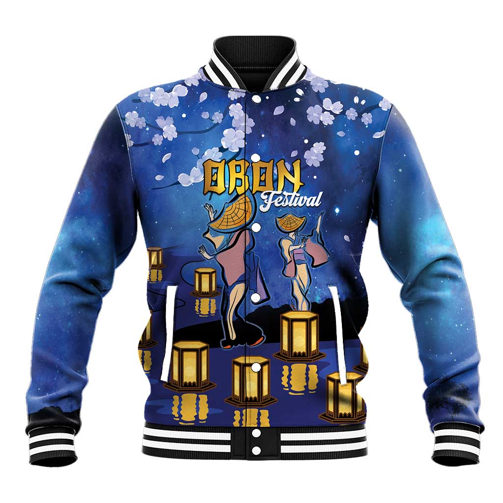 Japan Obon Festival Baseball Jacket Sakura Lanterns With Bon Dance LT14 Unisex Blue - Polynesian Pride
