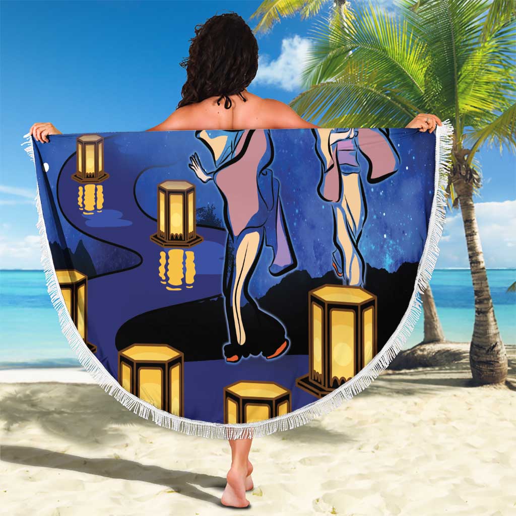Japan Obon Festival Beach Blanket Sakura Lanterns With Bon Dance - Polynesian Pride