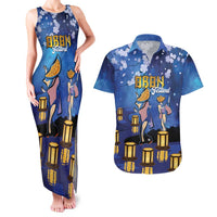 Japan Obon Festival Couples Matching Tank Maxi Dress and Hawaiian Shirt Sakura Lanterns With Bon Dance - Polynesian Pride