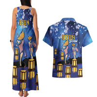 Japan Obon Festival Couples Matching Tank Maxi Dress and Hawaiian Shirt Sakura Lanterns With Bon Dance - Polynesian Pride