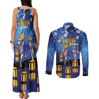 Japan Obon Festival Couples Matching Tank Maxi Dress and Long Sleeve Button Shirt Sakura Lanterns With Bon Dance LT14 - Polynesian Pride