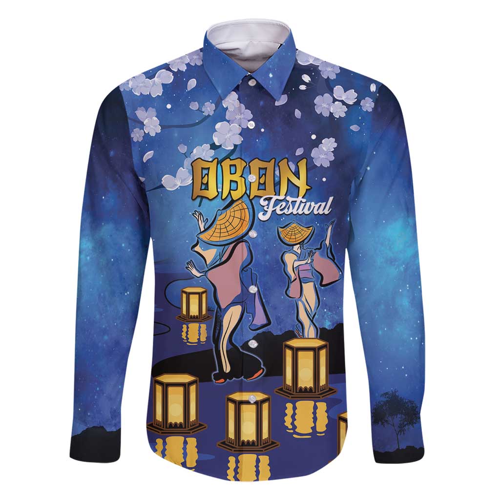 Japan Obon Festival Family Matching Long Sleeve Bodycon Dress and Hawaiian Shirt Sakura Lanterns With Bon Dance - Polynesian Pride