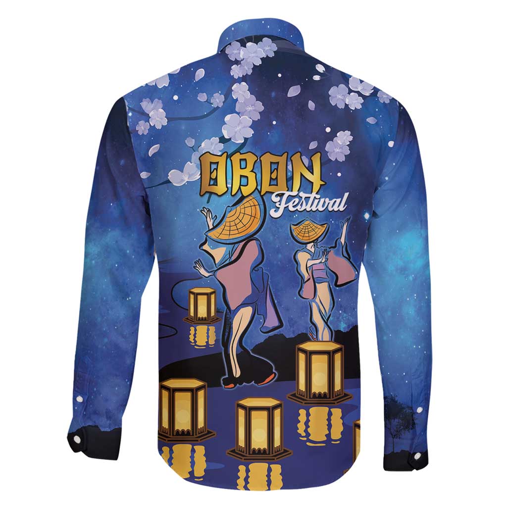 Japan Obon Festival Family Matching Long Sleeve Bodycon Dress and Hawaiian Shirt Sakura Lanterns With Bon Dance - Polynesian Pride