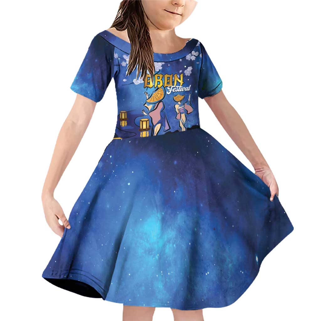 Japan Obon Festival Family Matching Off Shoulder Short Dress and Hawaiian Shirt Sakura Lanterns With Bon Dance - Polynesian Pride